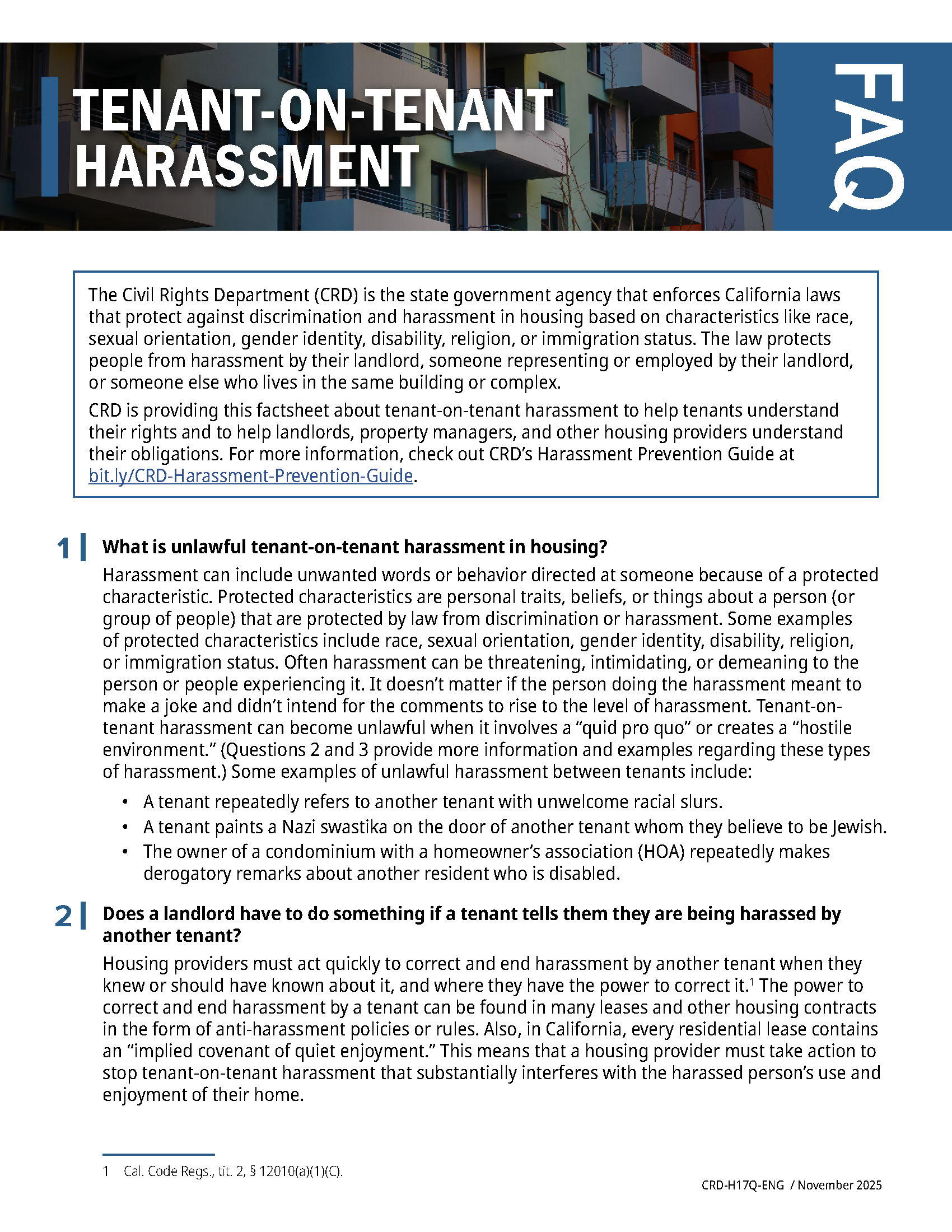 Tenant on Tenant Harassment FAQs PDF